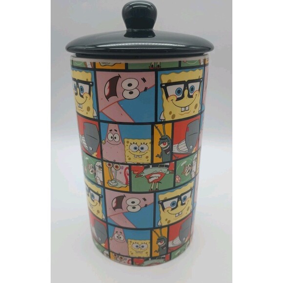 SpongeBob Pet Treat Jar Animation Cell Collage Sandy Mr Crabs Plankton Patrick - Picture 1 of 8